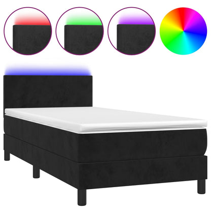 Box Spring Postel S Matrací A Led Černá 90X190 Cm Samet