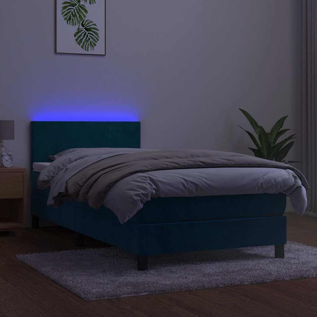 Box Spring Postel S Matrací A Led Tmavě Modrá 90X190 Cm Samet