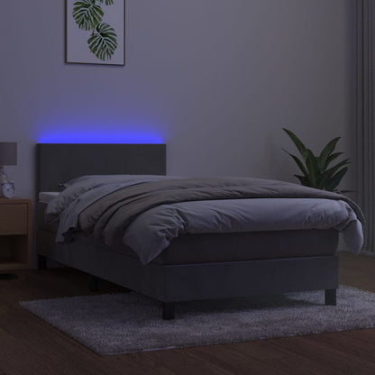 Box Spring Postel S Matrací A Led Světle Šedá 90X200 Cm Samet