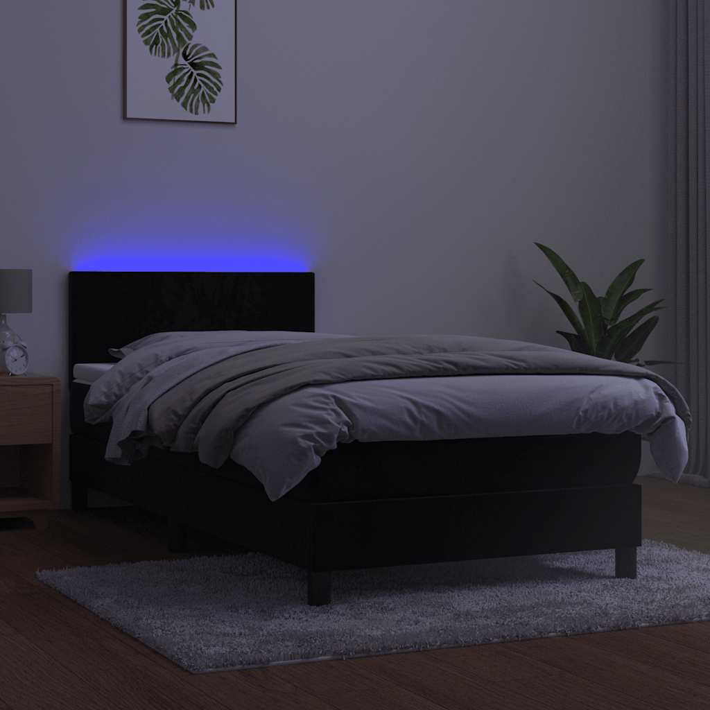Box Spring Postel S Matrací A Led Černá 90X200 Cm Samet