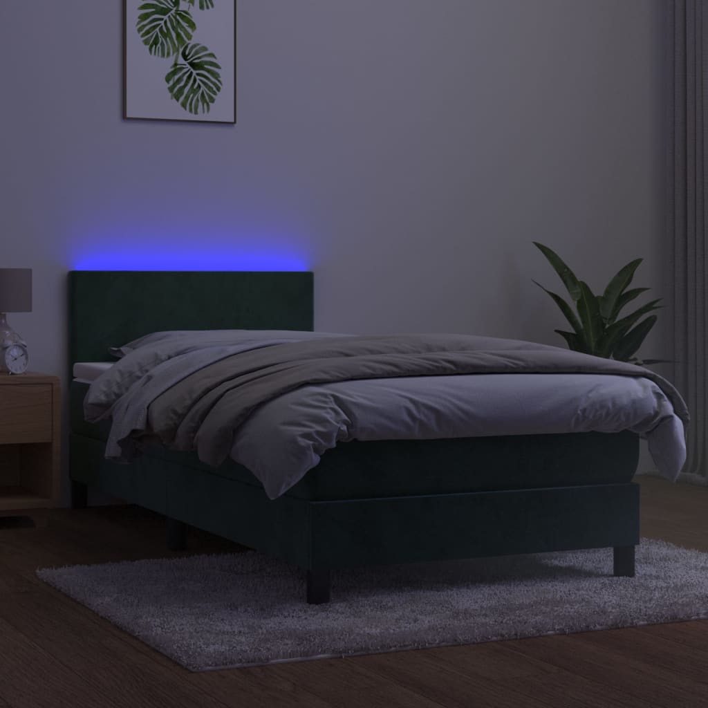 Box Spring Postel S Matrací A Led Tmavě Zelená 90X200 Cm Samet