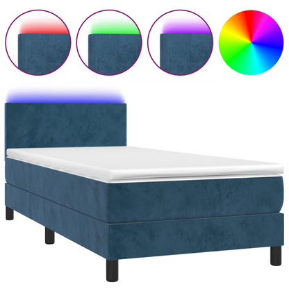 Box Spring Postel S Matrací A Led Tmavě Modrá 90X200 Cm Samet