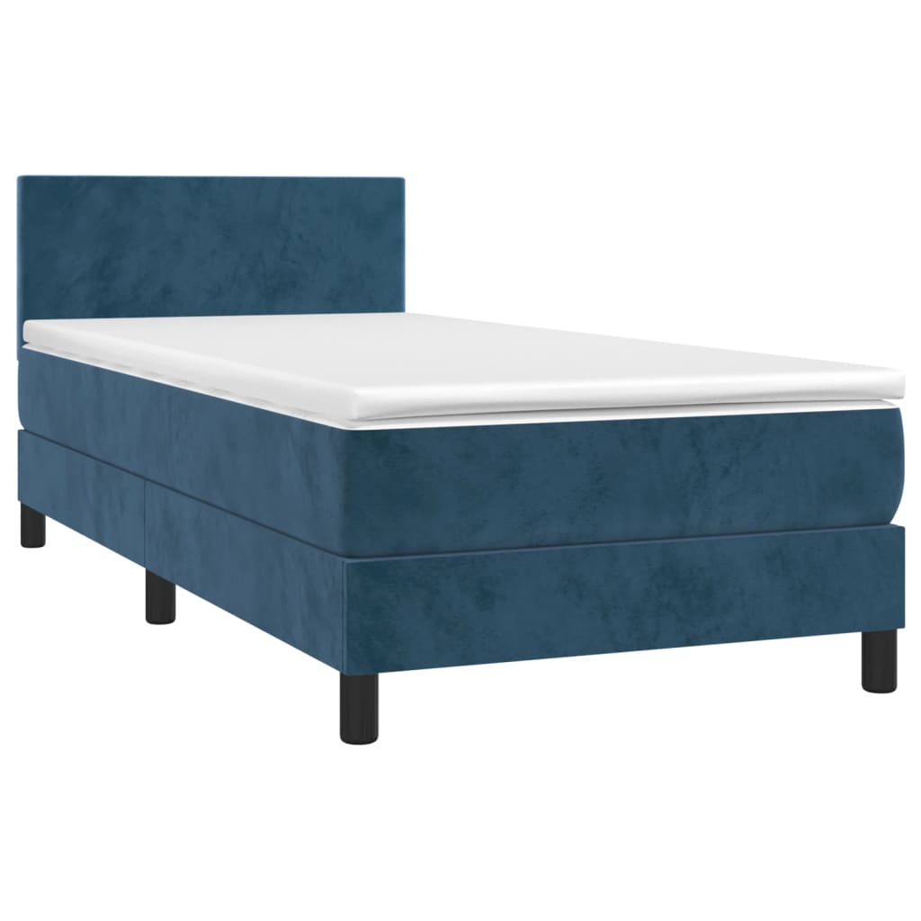 Box Spring Postel S Matrací A Led Tmavě Modrá 90X200 Cm Samet