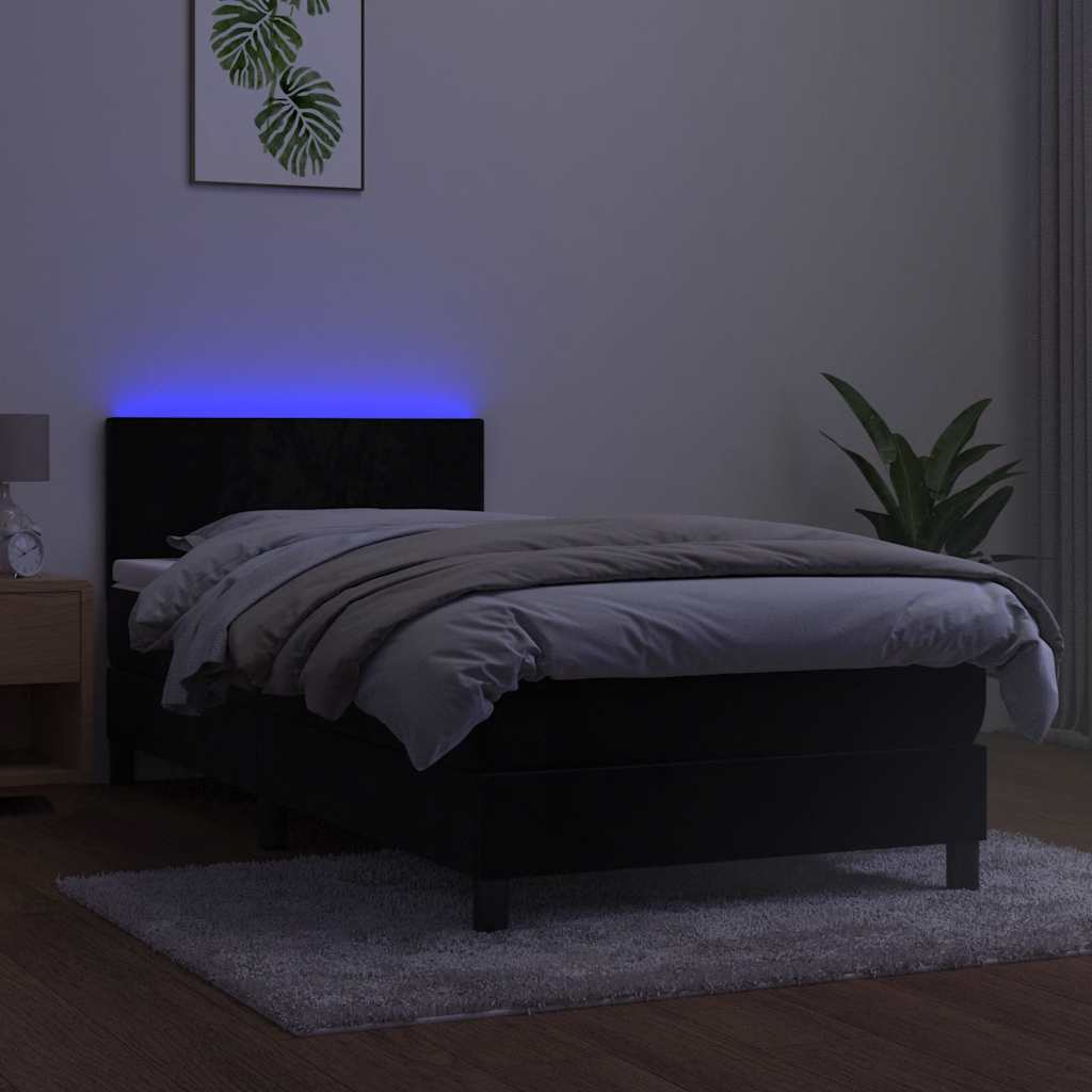 Box Spring Postel S Matrací A Led Černá 100X200 Cm Samet