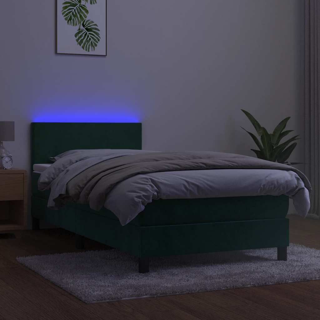 Box Spring Postel S Matrací A Led Tmavě Zelená 100X200 Cm Samet