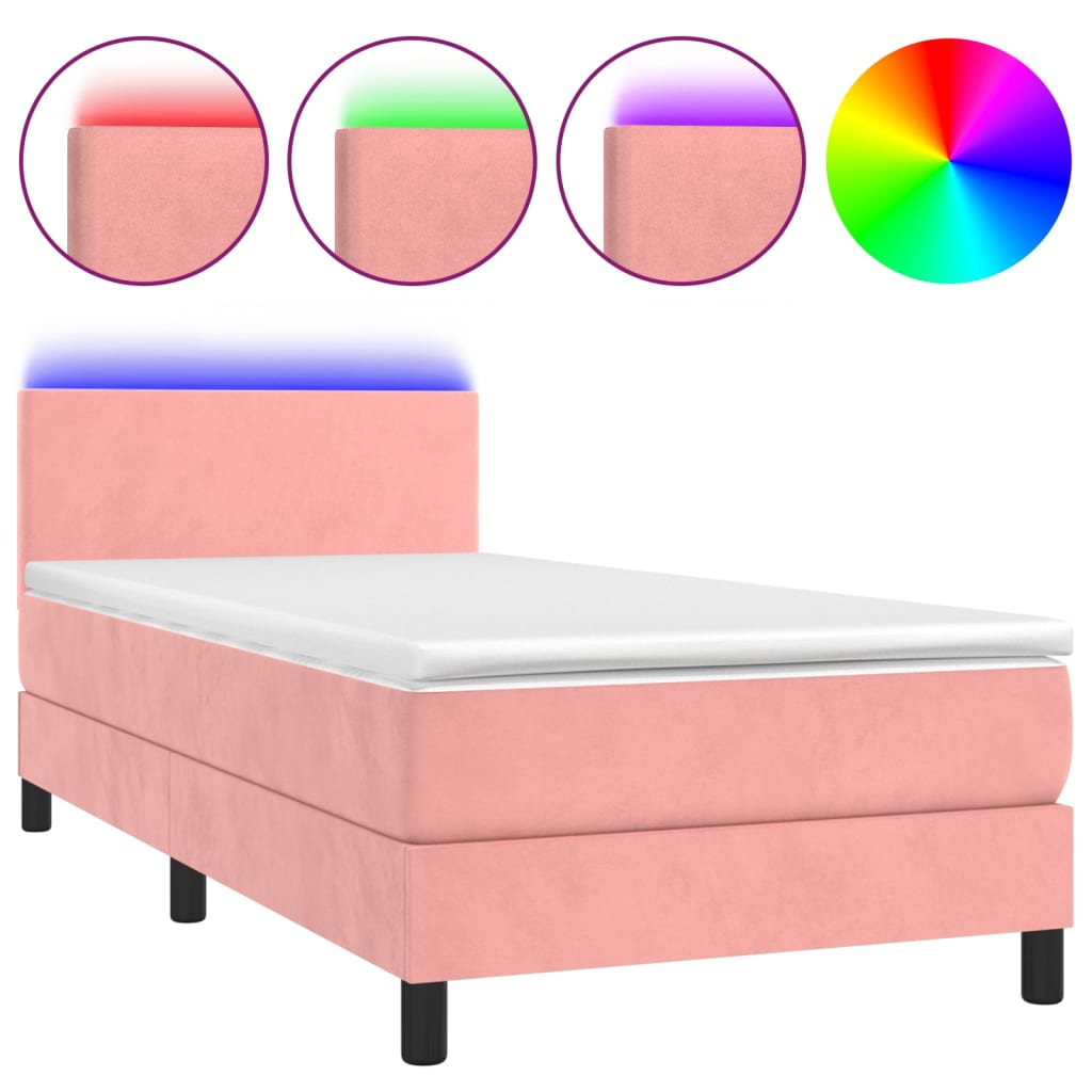 Box Spring Postel S Matrací A Led Růžová 100X200 Cm Samet