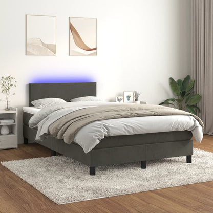Box Spring Postel S Matrací A Led Tmavě Šedá 120X200 Cm Samet