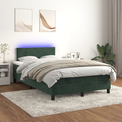 Box Spring Postel S Matrací A Led Tmavě Zelená 120X200 Cm Samet