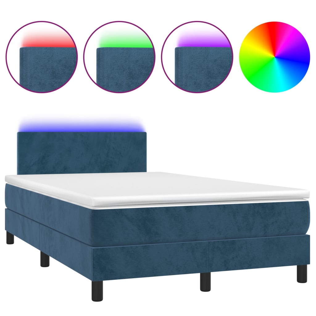 Box Spring Postel S Matrací A Led Tmavě Modrá 120X200 Cm Samet