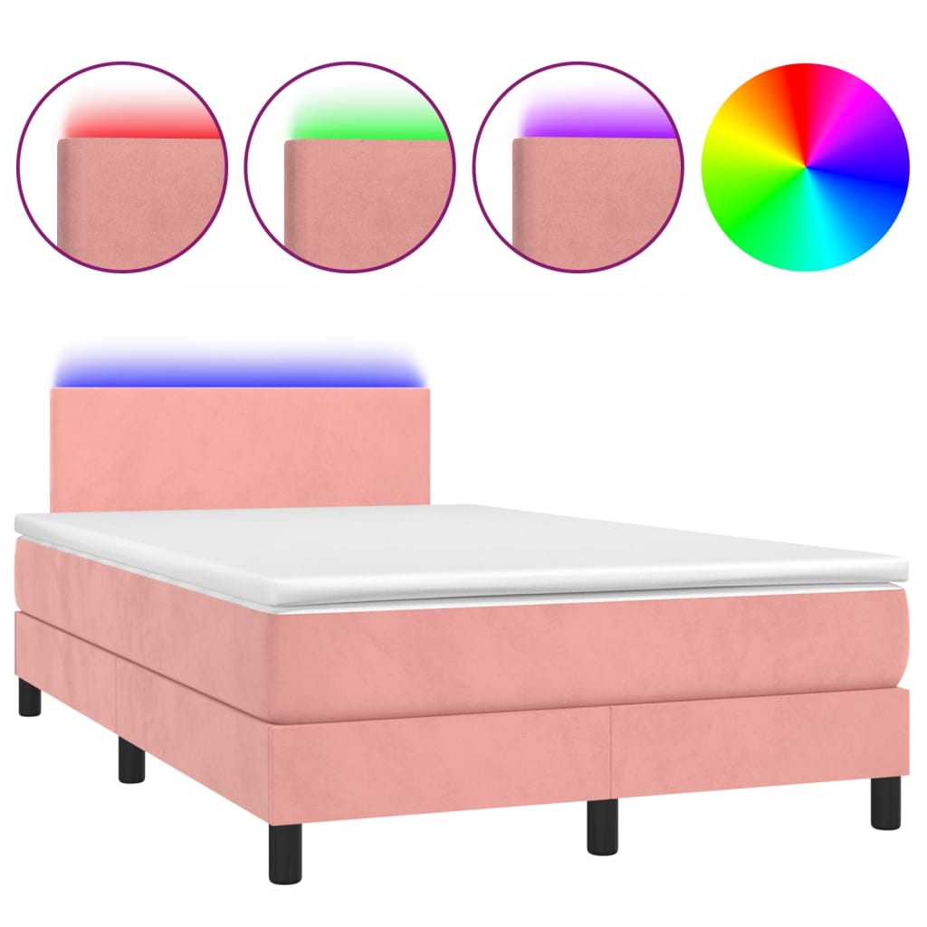 Box Spring Postel S Matrací A Led Růžová 120X200 Cm Samet