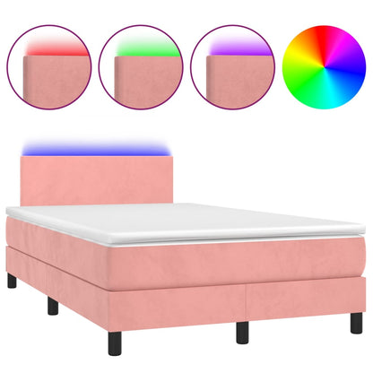Box Spring Postel S Matrací A Led Růžová 120X200 Cm Samet