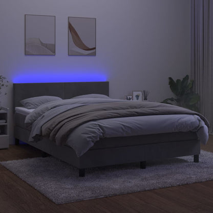 Box Spring Postel S Matrací A Led Světle Šedá 140X190 Cm Samet