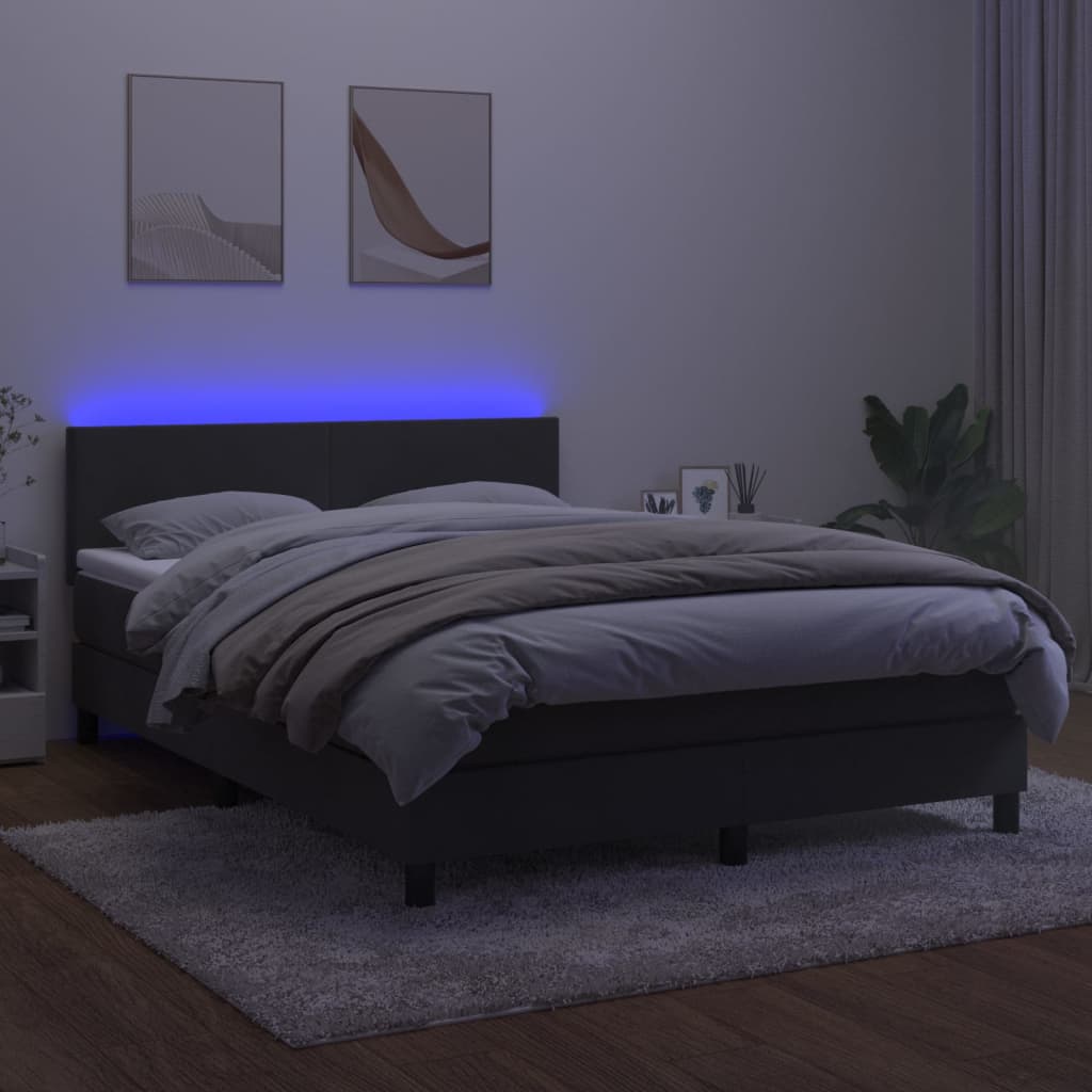 Box Spring Postel S Matrací A Led Tmavě Šedá 140X190 Cm Samet