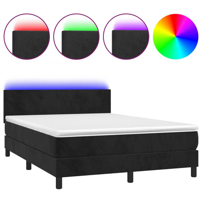 Box Spring Postel S Matrací A Led Černá 140X190 Cm Samet