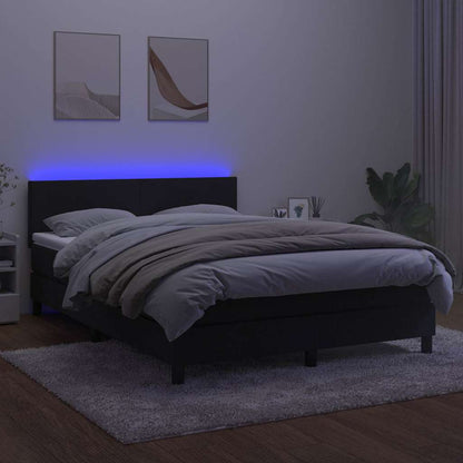 Box Spring Postel S Matrací A Led Černá 140X190 Cm Samet