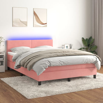 Box Spring Postel S Matrací A Led Růžová 140X190 Cm Samet