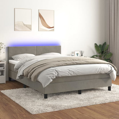 Box Spring Postel S Matrací A Led Světle Šedá 140X200 Cm Samet