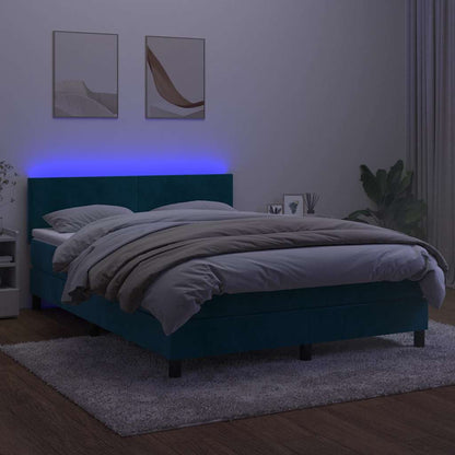 Box Spring Postel S Matrací A Led Tmavě Modrá 140X200 Cm Samet