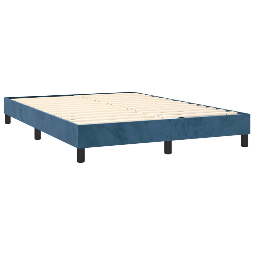 Box Spring Postel S Matrací A Led Tmavě Modrá 140X200 Cm Samet