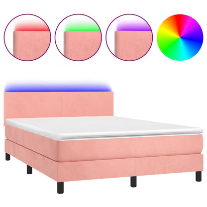 Box Spring Postel S Matrací A Led Růžová 140X200 Cm Samet