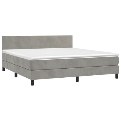 Box Spring Postel S Matrací A Led Světle Šedá 160X200 Cm Samet