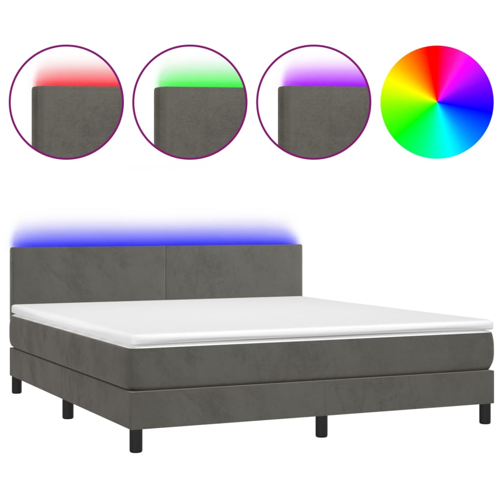 Box Spring Postel S Matrací A Led Tmavě Šedá 160X200 Cm Samet