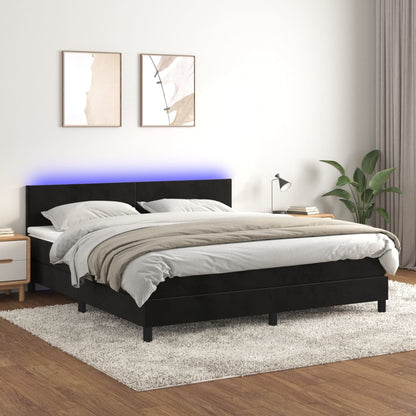 Box Spring Postel S Matrací A Led Černá 160X200 Cm Samet