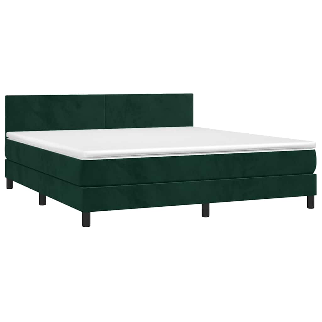 Box Spring Postel S Matrací A Led Tmavě Zelená 160X200 Cm Samet