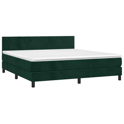 Box Spring Postel S Matrací A Led Tmavě Zelená 160X200 Cm Samet