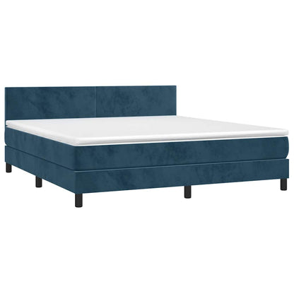 Box Spring Postel S Matrací A Led Tmavě Modrá 160X200 Cm Samet