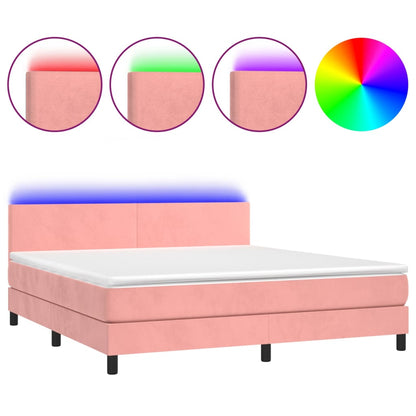 Box Spring Postel S Matrací A Led Růžová 160X200 Cm Samet
