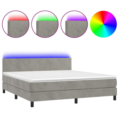 Box Spring Postel S Matrací A Led Světle Šedá 180X200 Cm Samet
