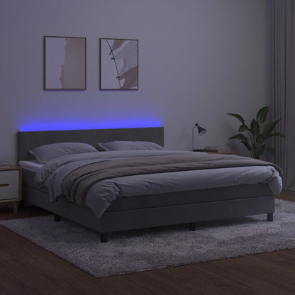 Box Spring Postel S Matrací A Led Světle Šedá 180X200 Cm Samet