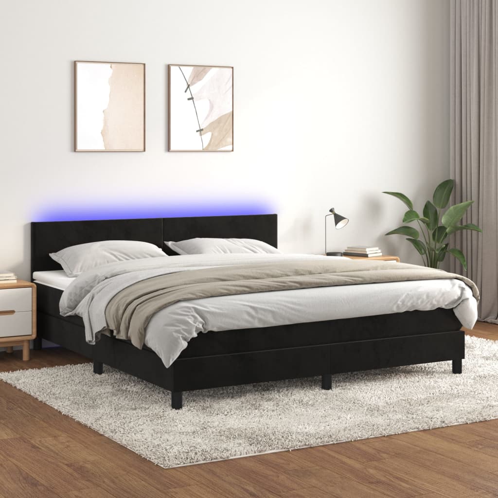 Box Spring Postel S Matrací A Led Černá 180X200 Cm Samet
