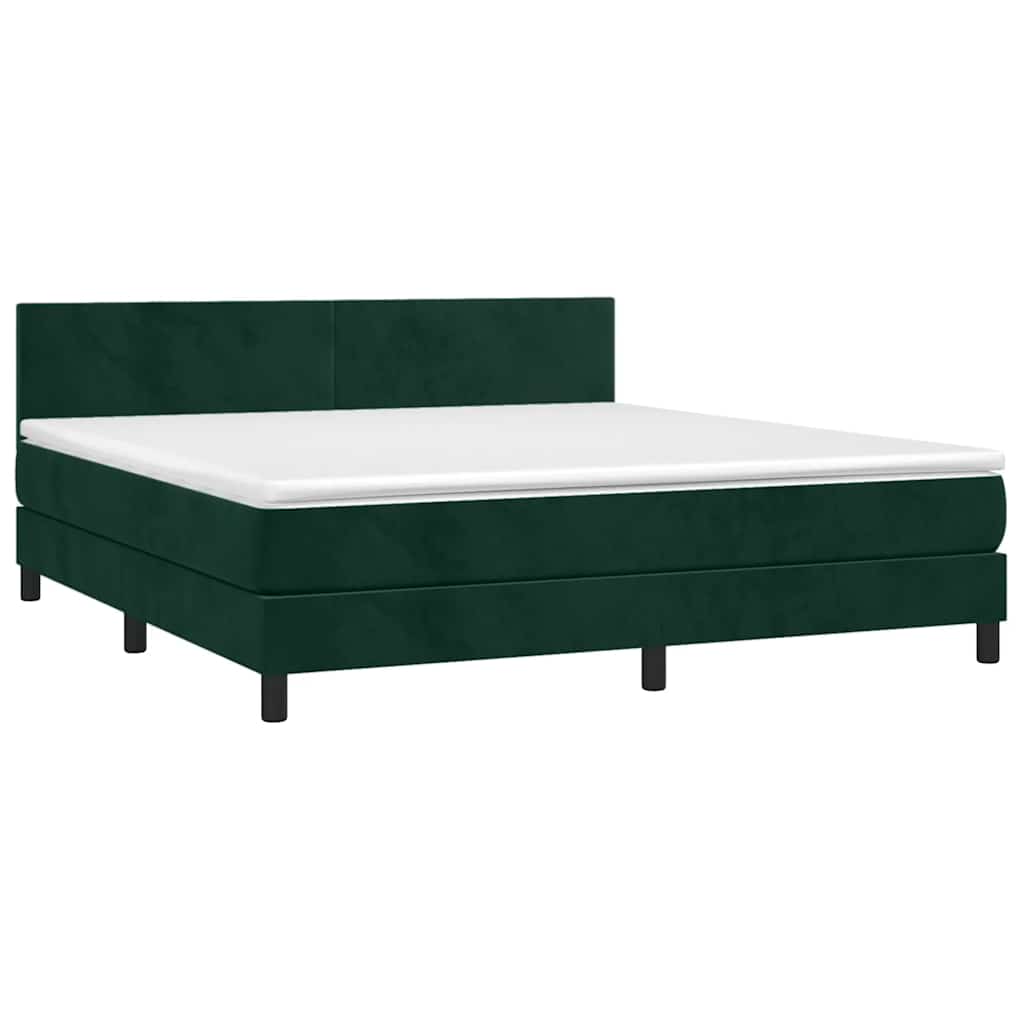 Box Spring Postel S Matrací A Led Tmavě Zelená 180X200 Cm Samet