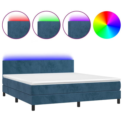 Box Spring Postel S Matrací A Led Tmavě Modrá 180X200 Cm Samet