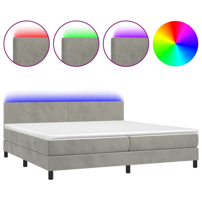 Box Spring Postel S Matrací A Led Světle Šedá 200X200 Cm Samet