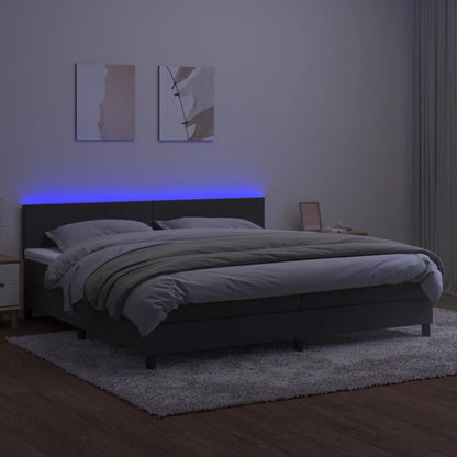 Box Spring Postel S Matrací A Led Tmavě Šedá 200X200 Cm Samet