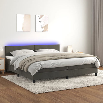 Box Spring Postel S Matrací A Led Tmavě Šedá 200X200 Cm Samet