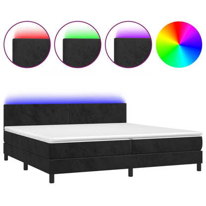 Box Spring Postel S Matrací A Led Černá 200X200 Cm Samet