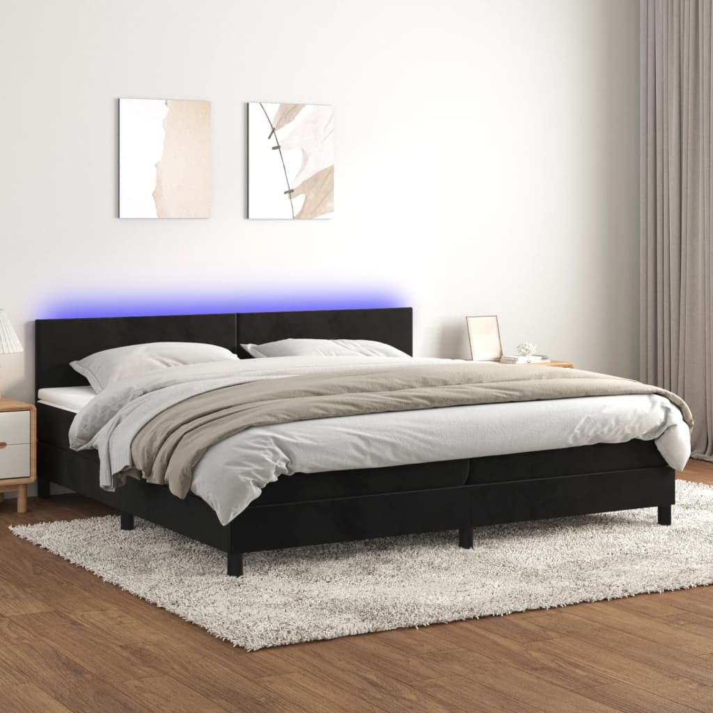 Box Spring Postel S Matrací A Led Černá 200X200 Cm Samet