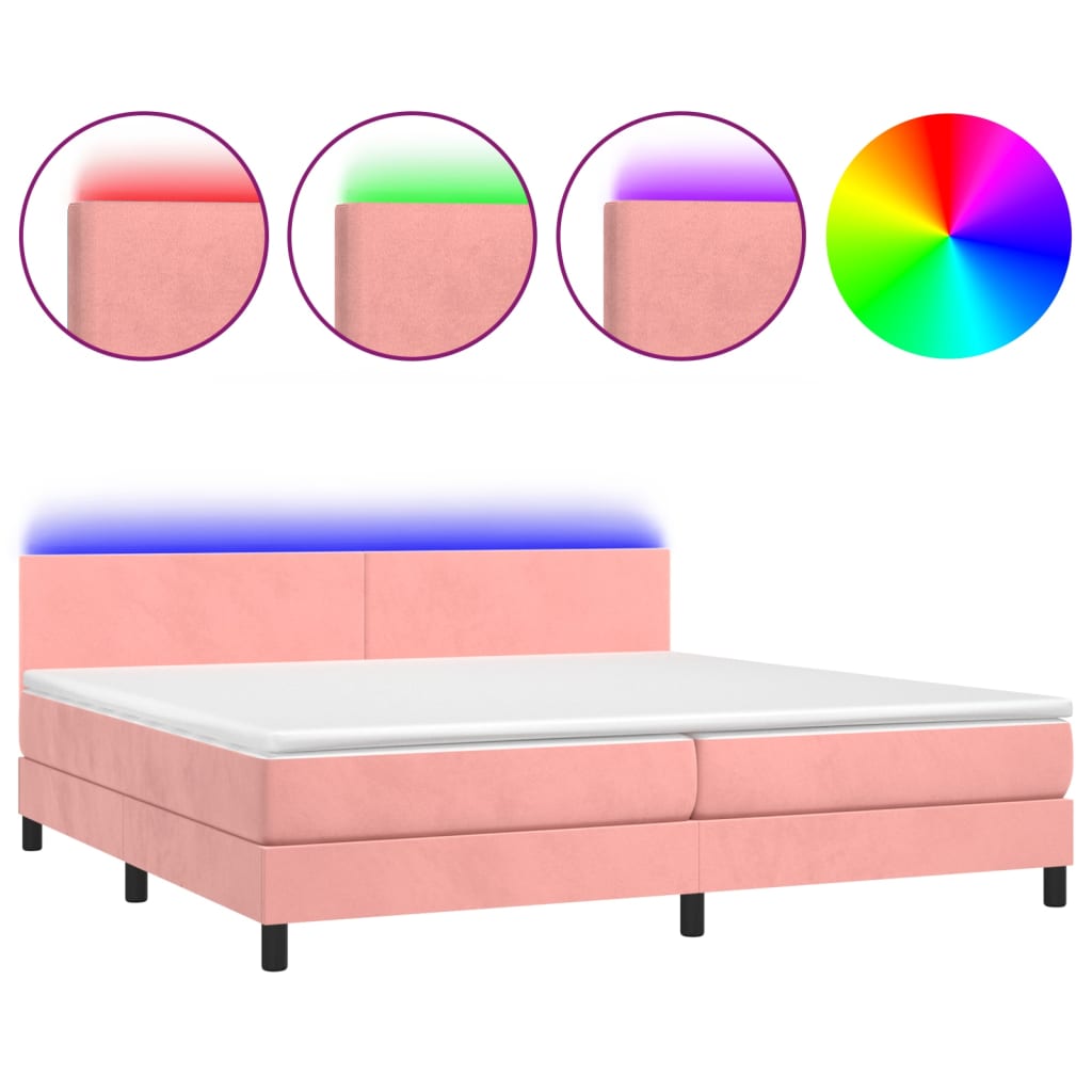 Box Spring Postel S Matrací A Led Růžová 200X200 Cm Samet
