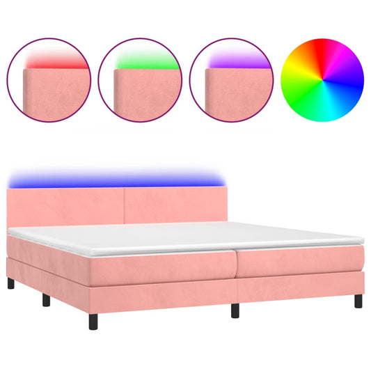 Box Spring Postel S Matrací A Led Růžová 200X200 Cm Samet