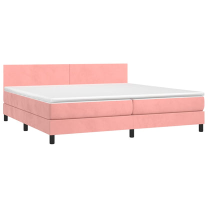 Box Spring Postel S Matrací A Led Růžová 200X200 Cm Samet