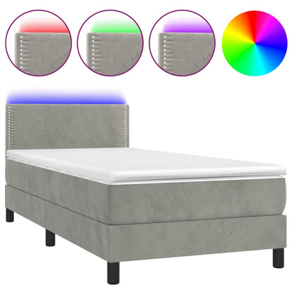 Box Spring Postel S Matrací A Led Světle Šedá 80 X 200 Cm Samet