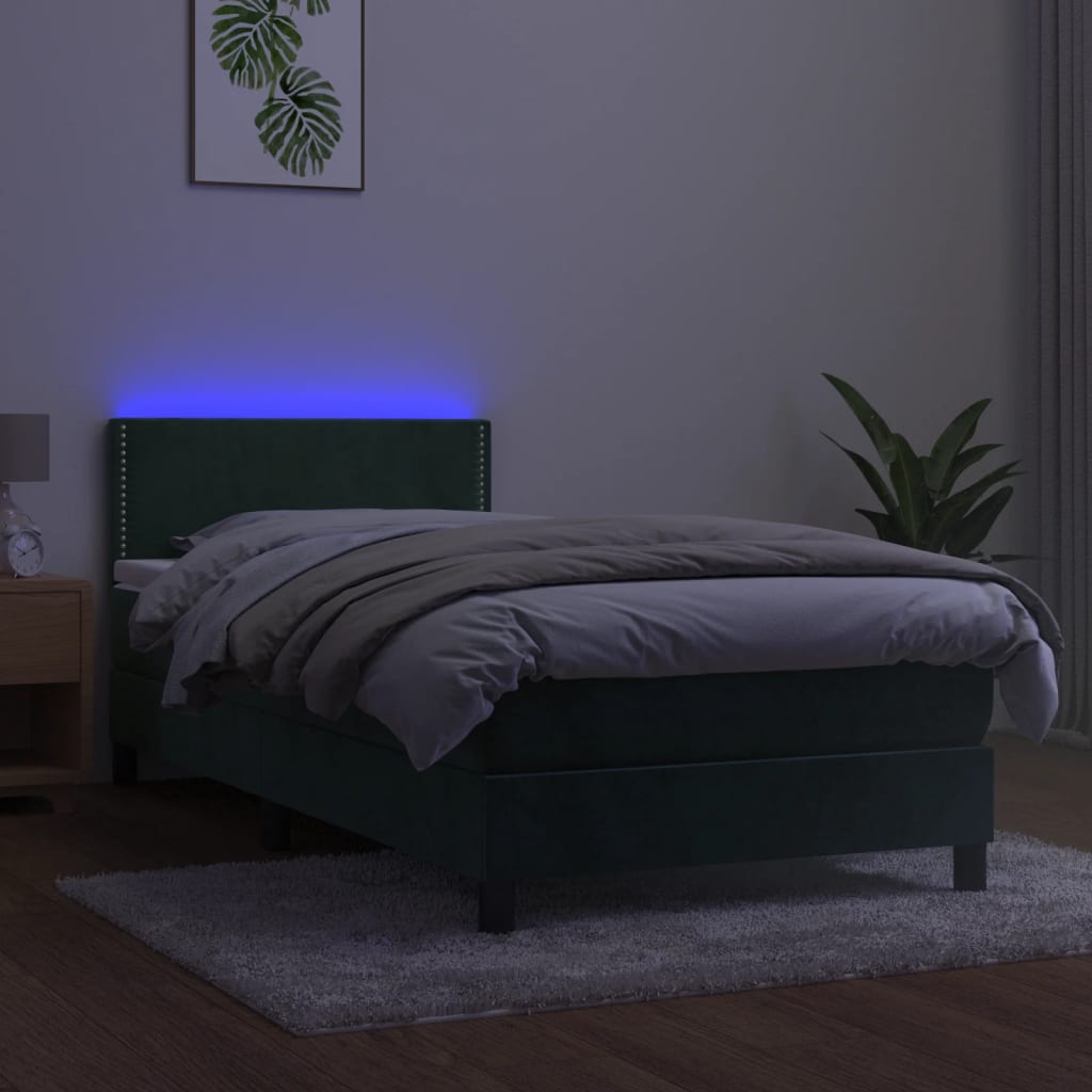 Box Spring Postel S Matrací A Led Tmavě Zelená 80X200 Cm Samet