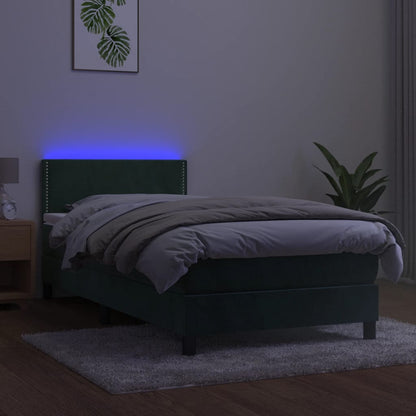 Box Spring Postel S Matrací A Led Tmavě Zelená 80X200 Cm Samet