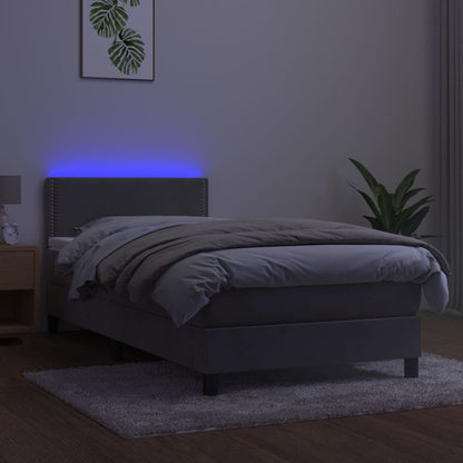 Box Spring Postel S Matrací A Led Světle Šedá 90X190 Cm Samet