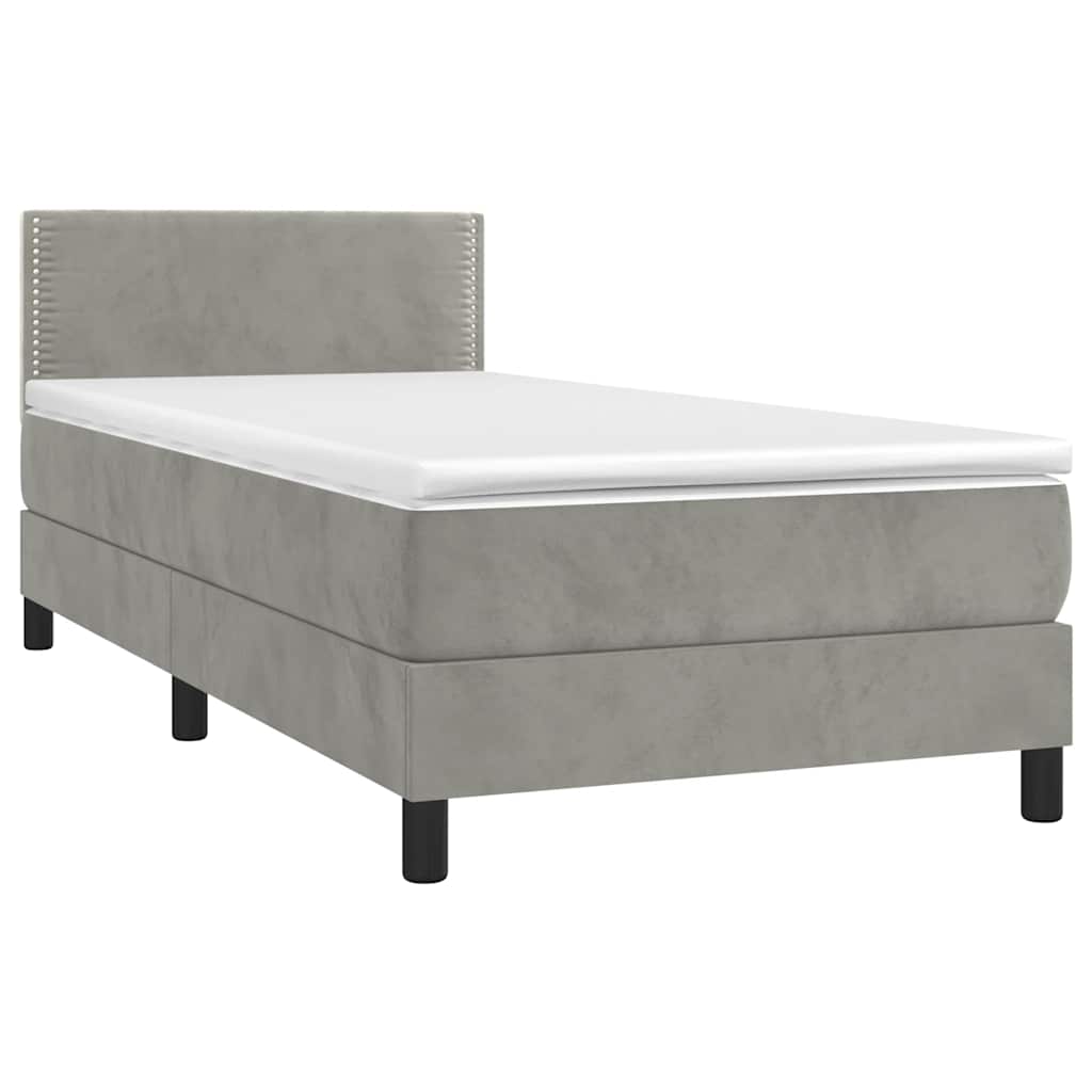 Box Spring Postel S Matrací A Led Světle Šedá 90X190 Cm Samet