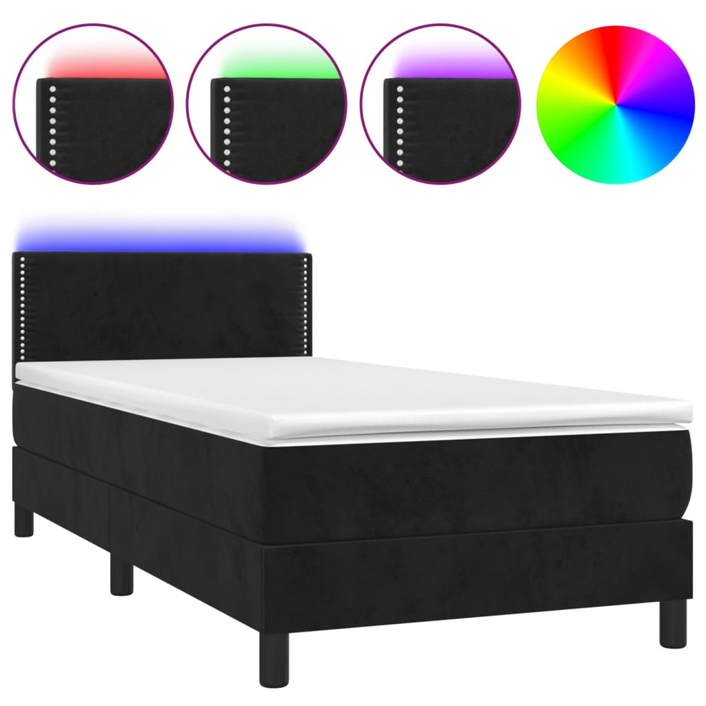 Box Spring Postel S Matrací A Led Černá 90X190 Cm Samet